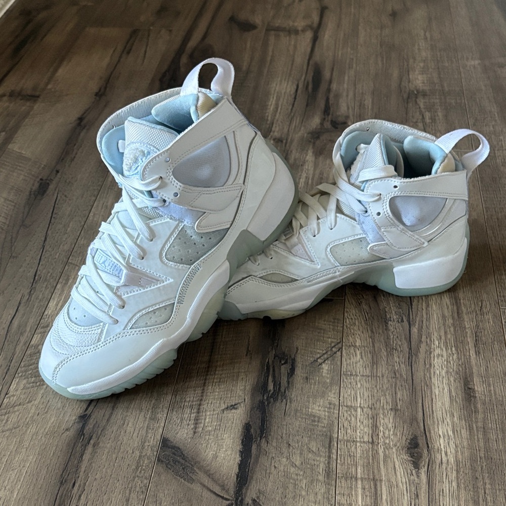 White Jordan Sneakers with Baby Blue Accents